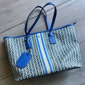 Tory Burch Gemini Link Canvas Tote Blue Bag
